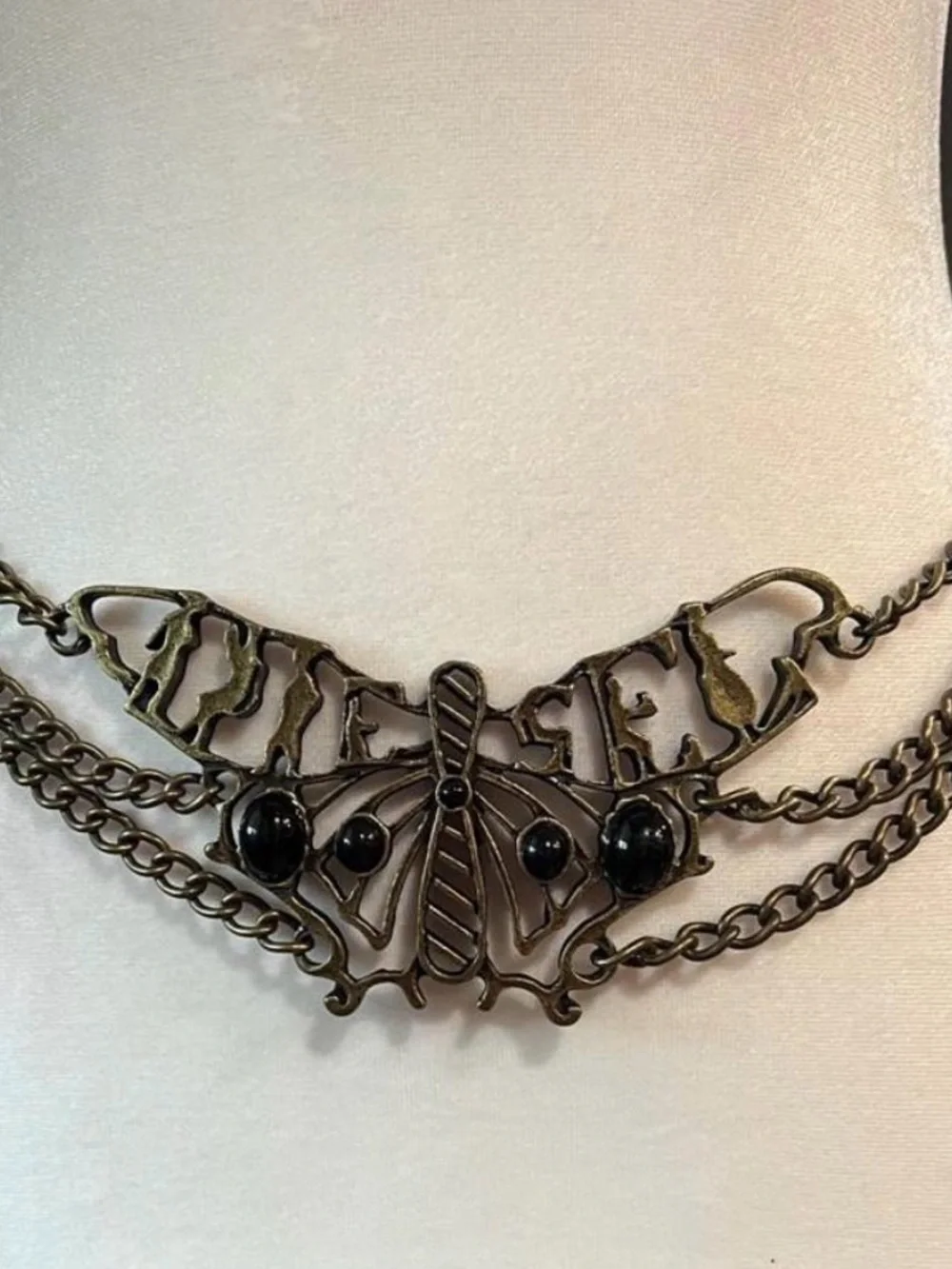 VTG Archival Diesel Y2K Butterfly Chain Belt Brass Typography Gem Gothic Grunge